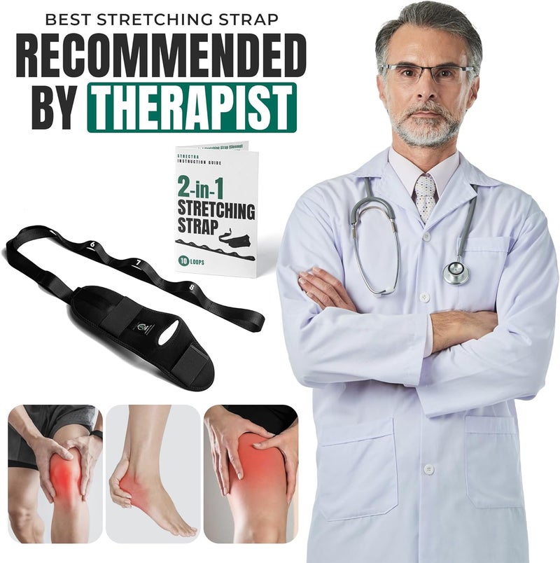 STRECTRA Stretch Strap with Loops Physical Therapy - Full Body Exercise Straps for Stretching with Detachable Foot - Leg & Calf Stretcher for Plantar Fasciitis, Physical Therapy, Pain Relief, and Flexibility - Image 5